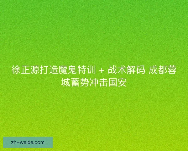 徐正源打造魔鬼特训 + 战术解码 成都蓉城蓄势冲击国安